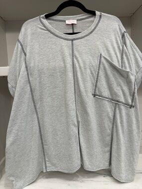 Pink Lily small heathered Gray Raw Seam  oversized Pocket Tee.  Like new